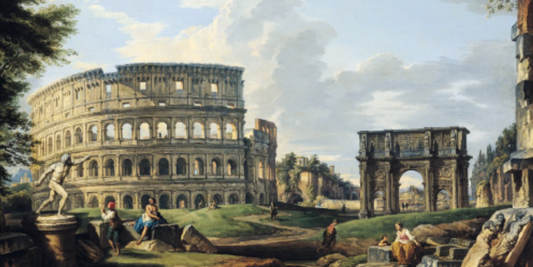 Il Colosseo e l'arco di Costantino di Giovanni Paolo Pannini: equilibrio tra grandiosità storica e dinamismo urbano