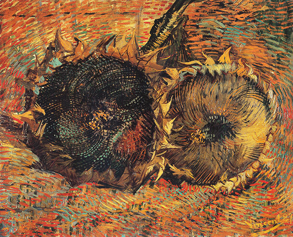 Natura morta con due girasoli di Van Gogh su pregiata carta Amalfi