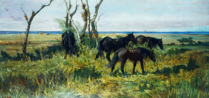 Cavalli al pascolo di Giovanni Fattori su pregiata carta Amalfi