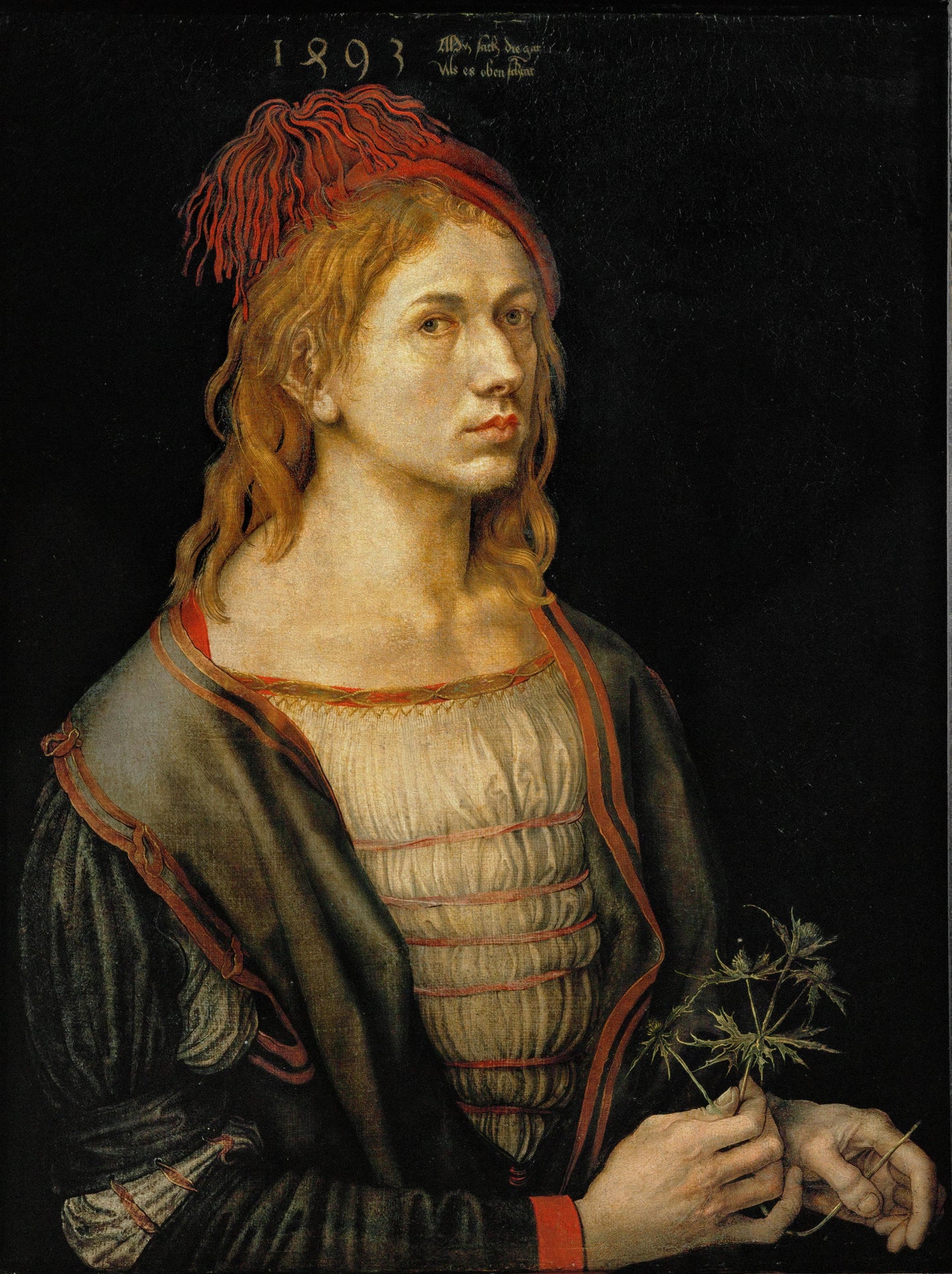 Autoritratto con fiore d'eringio di Albrecht Dürer su pregiata carta Amalfi