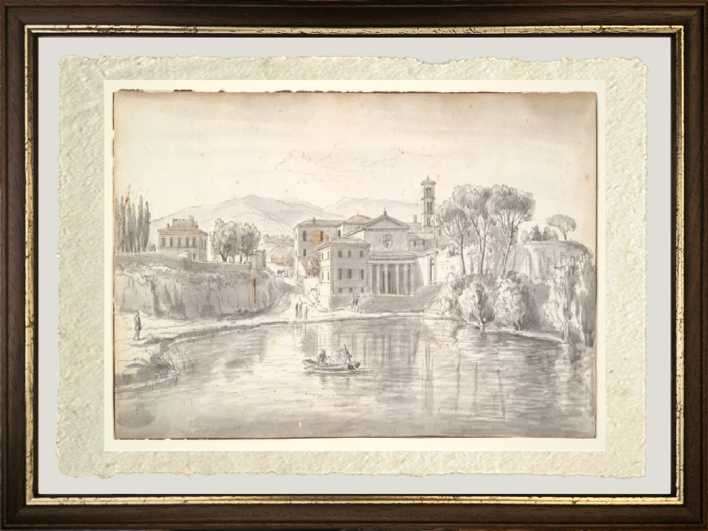 Chiesa e case lungo un fiume - Gaspare Vanvitelli - Gaspar van Wittel
