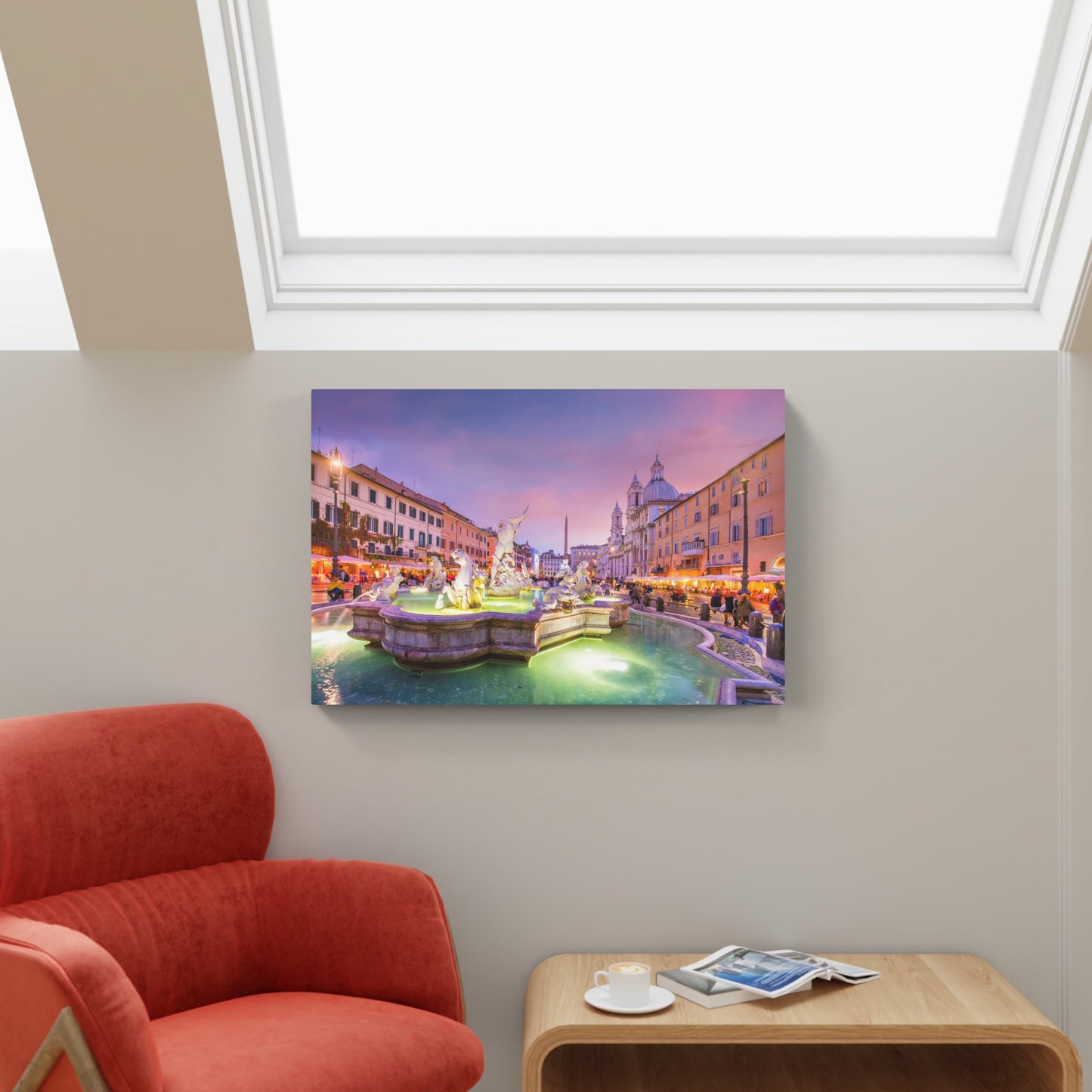 Fountain of the Four Rivers at sunset, Rome