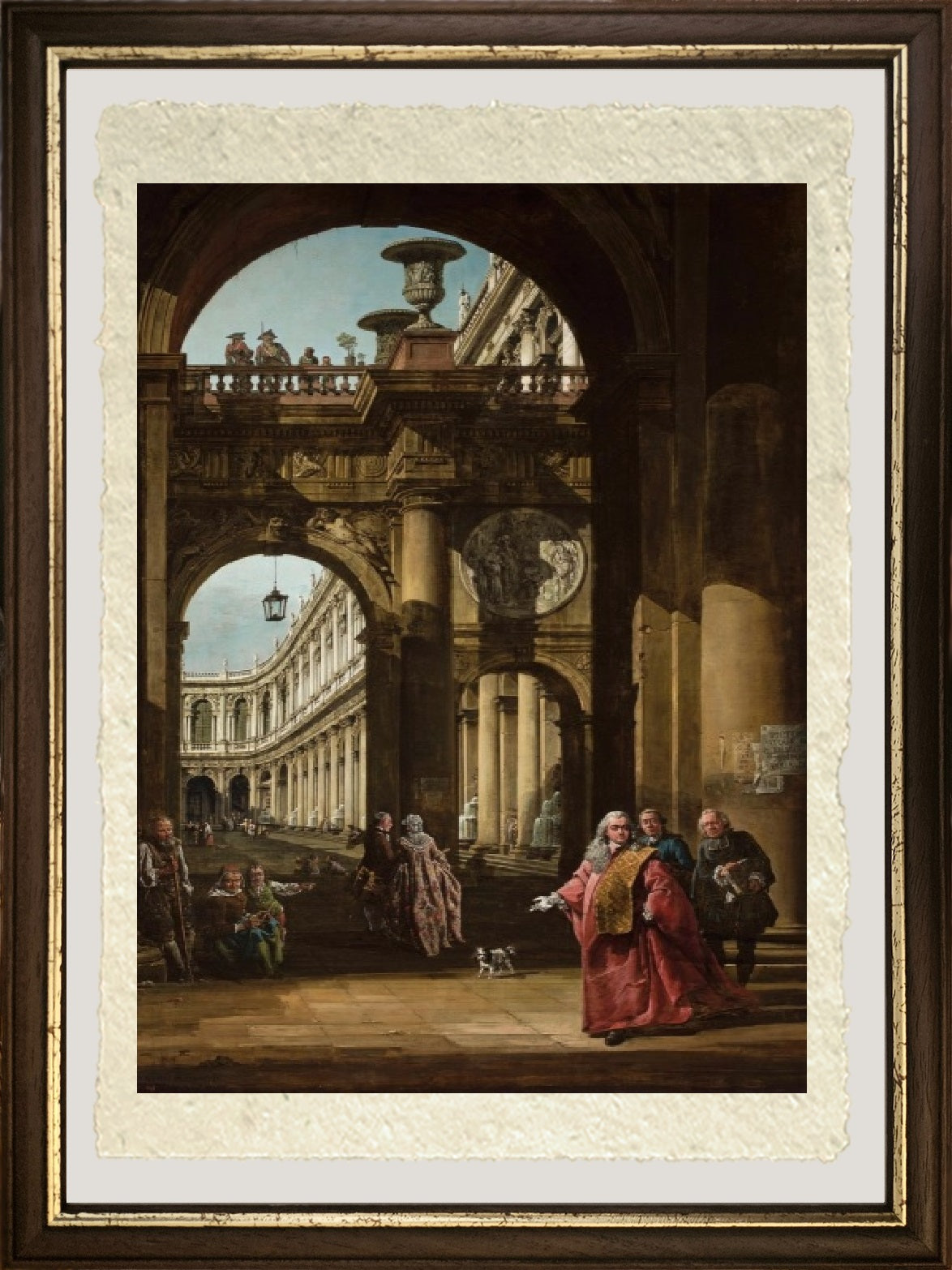 Architectural fantasy with Venetian nobleman and self-portrait by Bernardo Bellotto