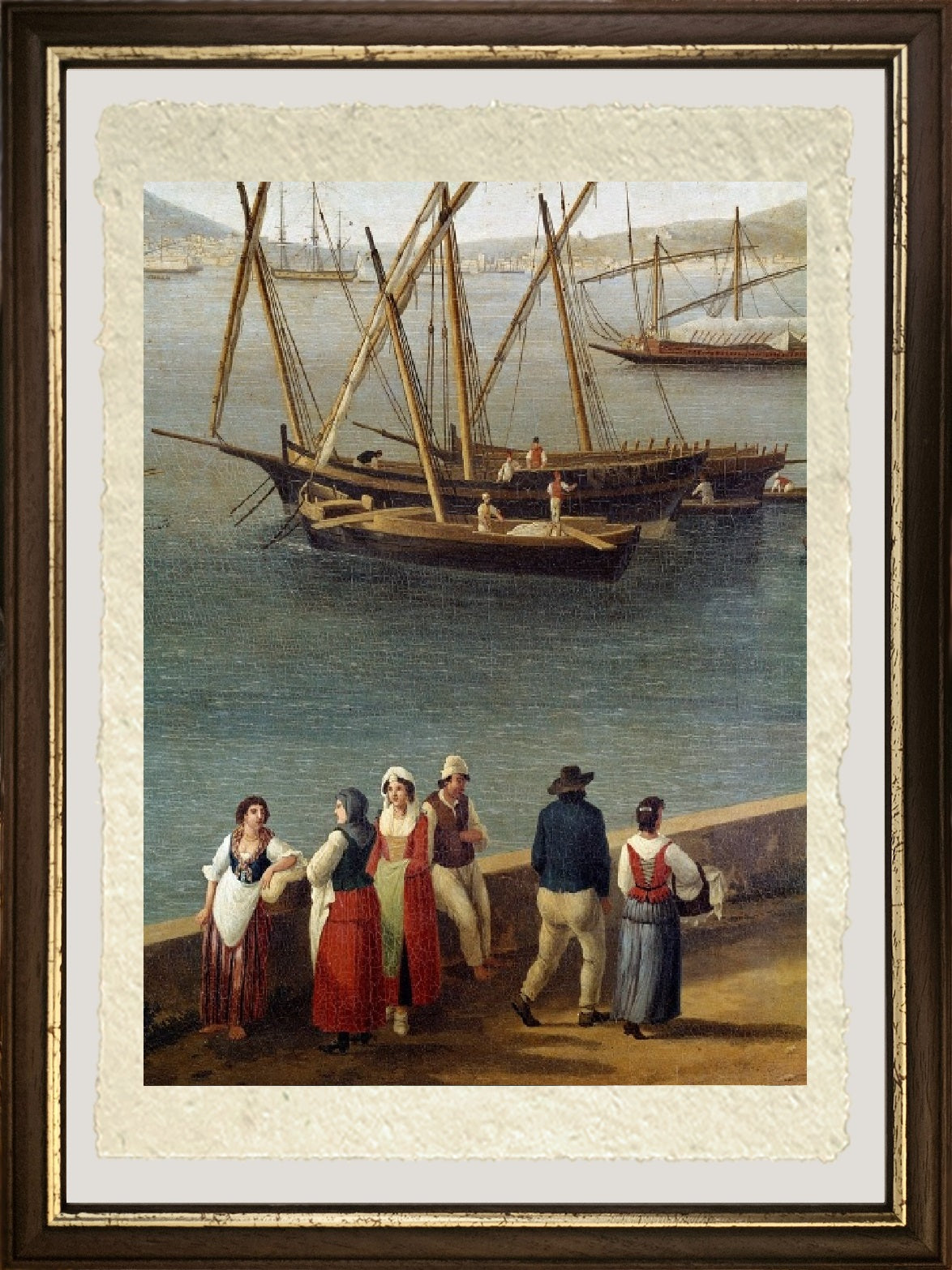 Gruppi di persone sul molo del porto di Gaeta - Jakob-Philipp Hackert