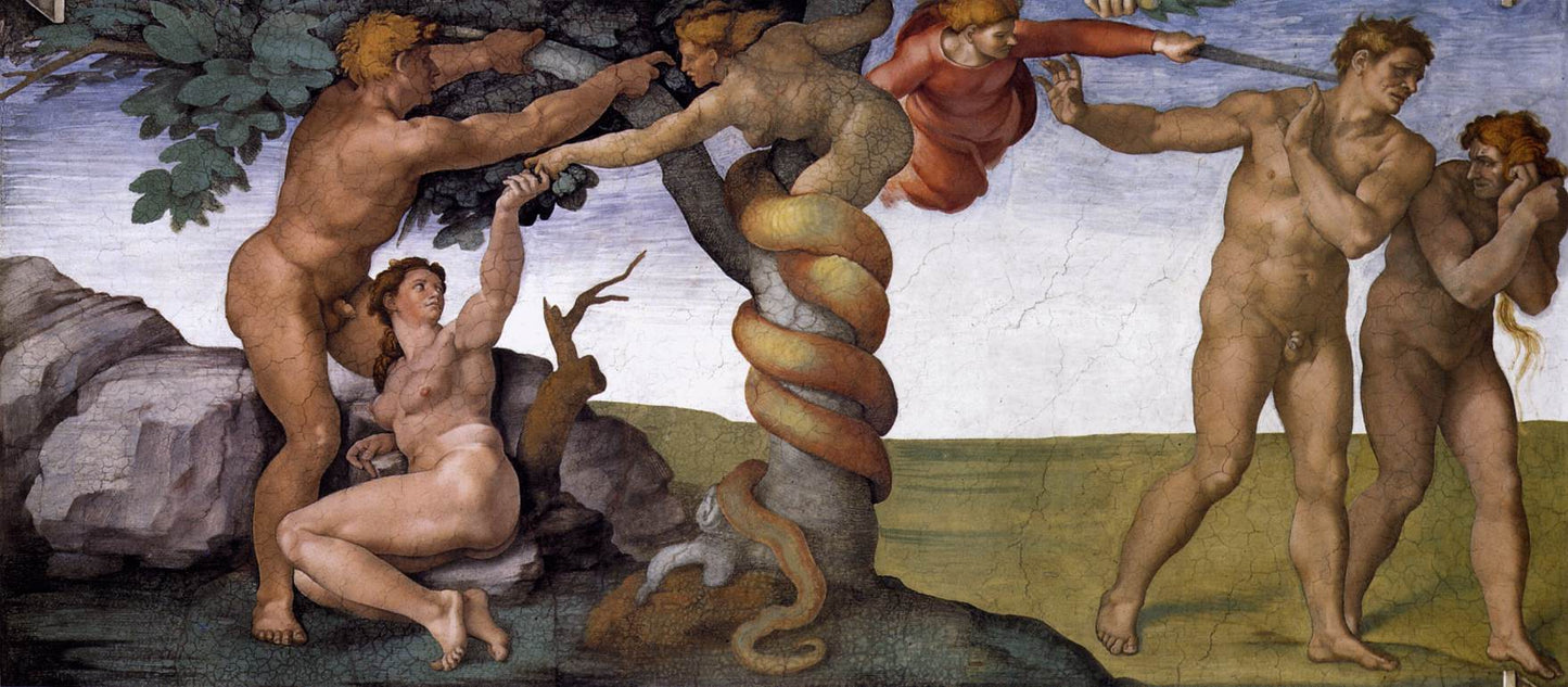 Il peccato originale e la cacciata dal paradiso di Michelangelo Buonarroti su pregiata carta Amalfi