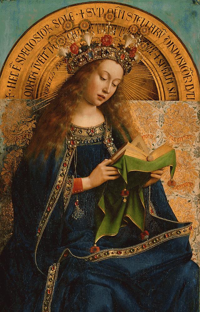 La Vergine Maria (dettaglio) - Jan van Eyck su pregiata carta Amalfi