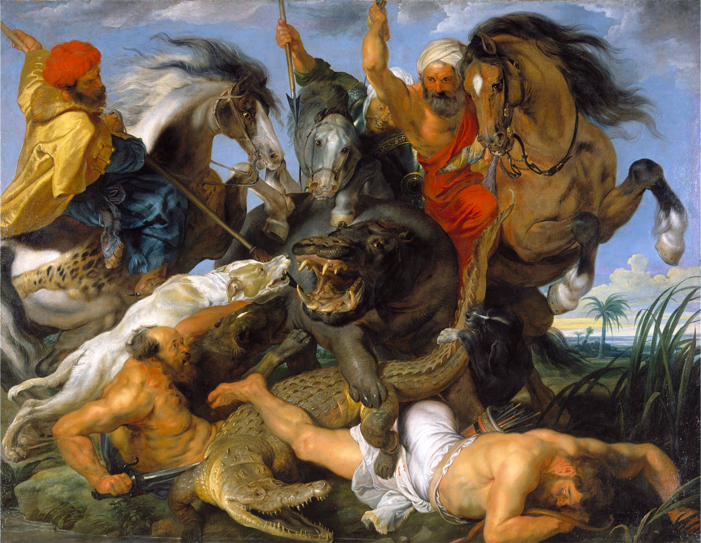 La caccia all'ippopotamo e al coccodrillo - Peter Paul Rubens su pregiata carta Amalfi