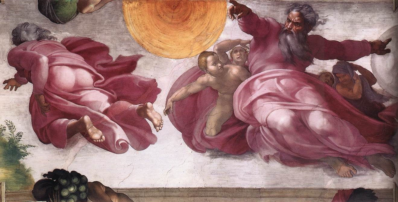 La creazione del Sole, della Luna e delle piante di Michelangelo Buonarroti su pregiata carta Amalfi