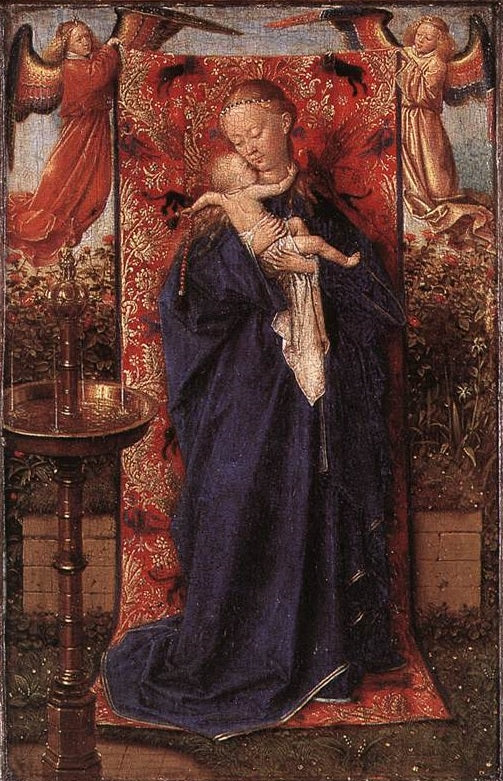 La Madonna col Bambino alla fontana - Jan van Eyck su pregiata carta Amalfi