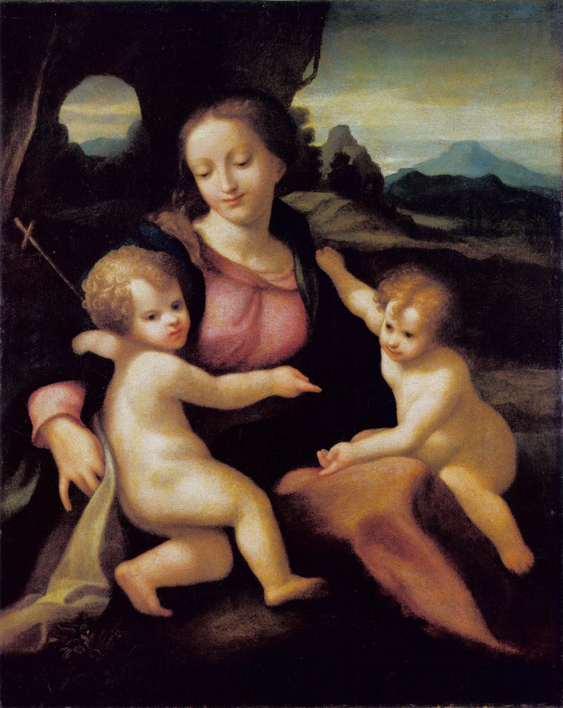 Madonna col Bambino e san Giovannino - Correggio - Antonio Allegri su pregiata carta Amalfi