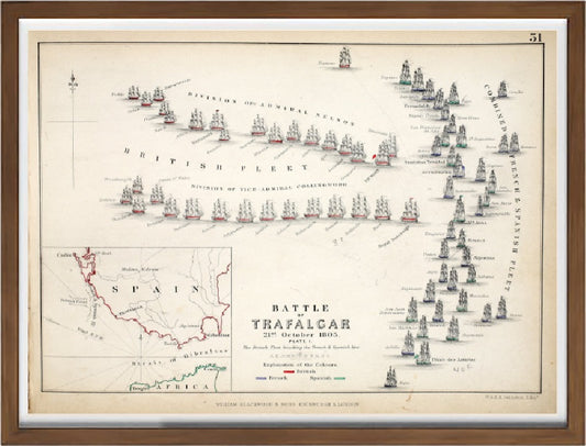 Mappa della Battaglia di Trafalgar - Alexander Keith Johnston