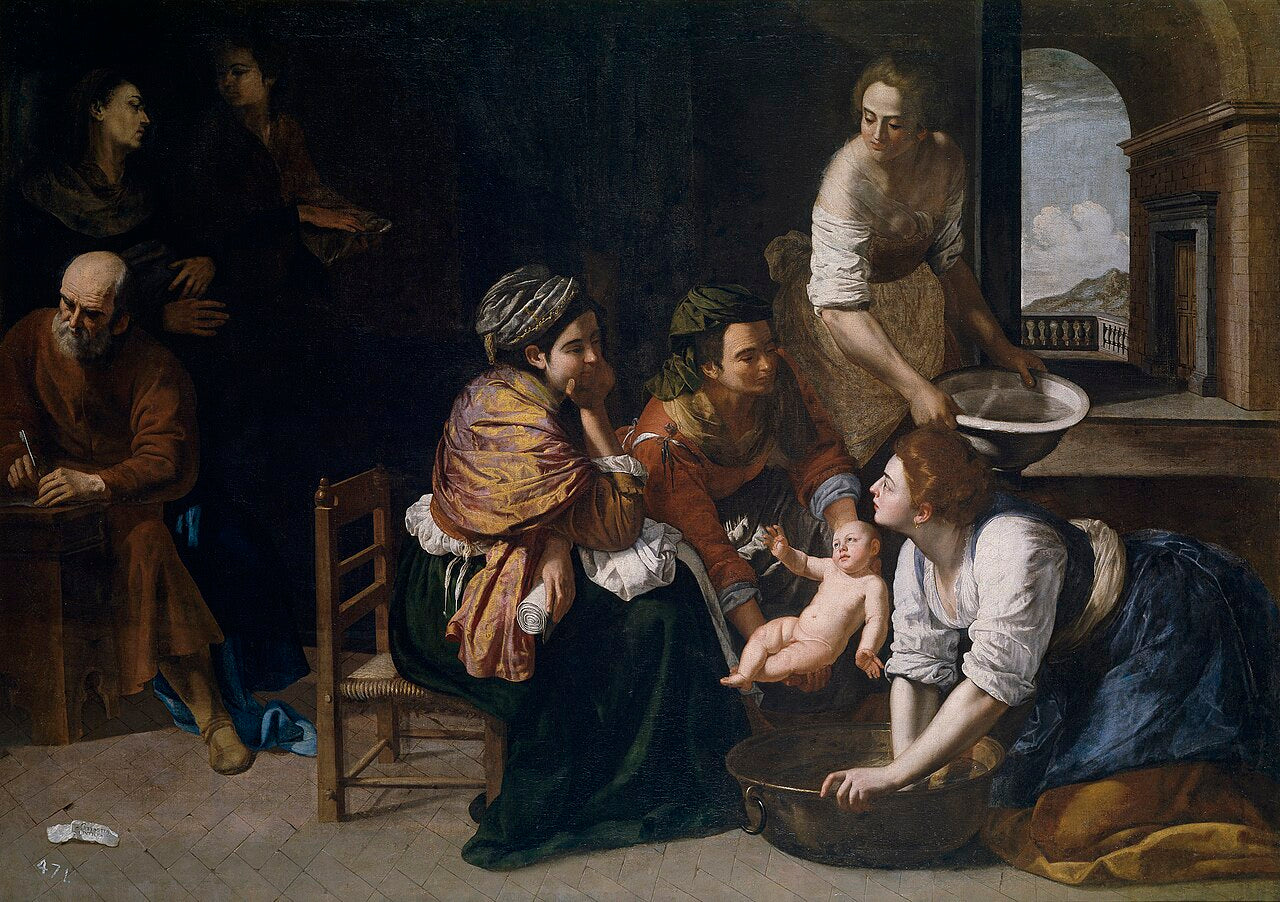 Nascita di San Giovanni Battista di Artemisia Gentileschi su pregiata carta Amalfi