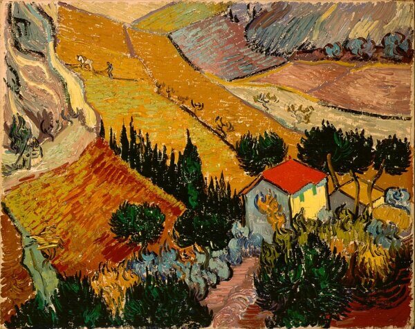 Paesaggio con casa e contadino che ara di Van Gogh su pregiata carta Amalfi