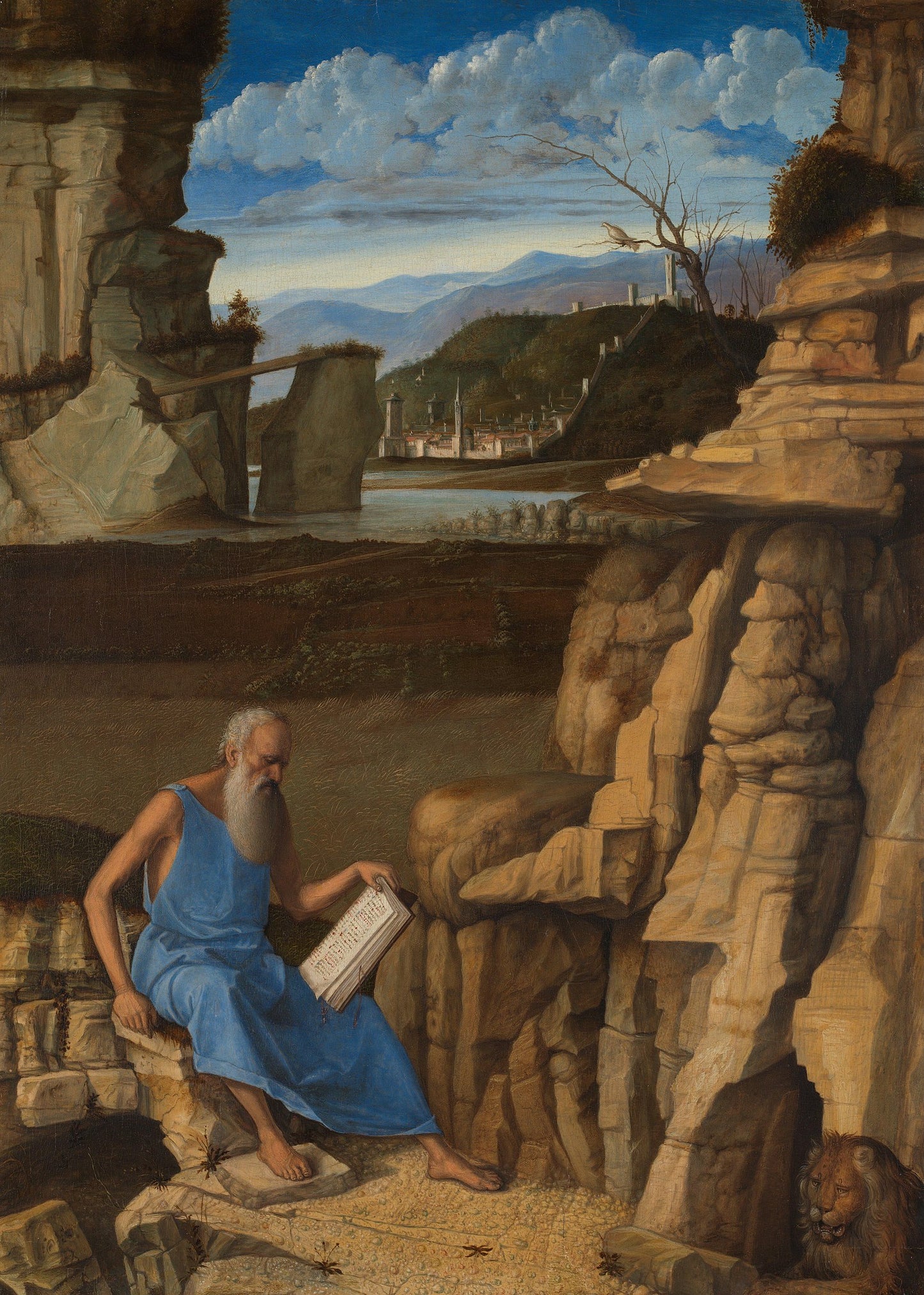 San Girolamo leggente in un paesaggio - Giovanni Bellini su pregiata carta Amalfi