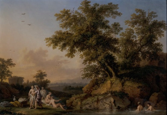 Una coppia di paesaggi con ninfe che fanno il bagno - Jakob-Philipp Hackert