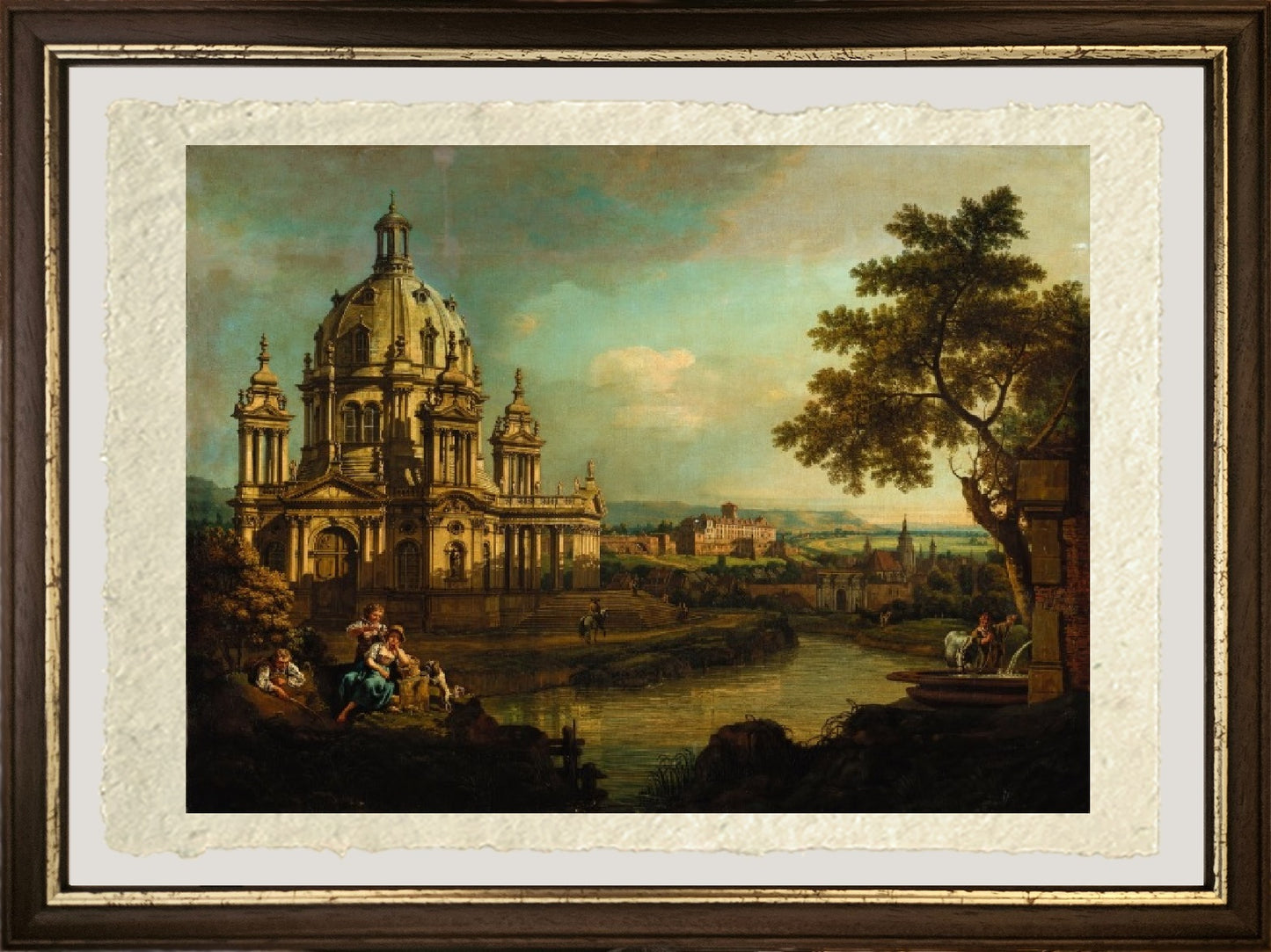 A Capriccio with a domed church and buildings in Pirna - Bernardo Bellotto