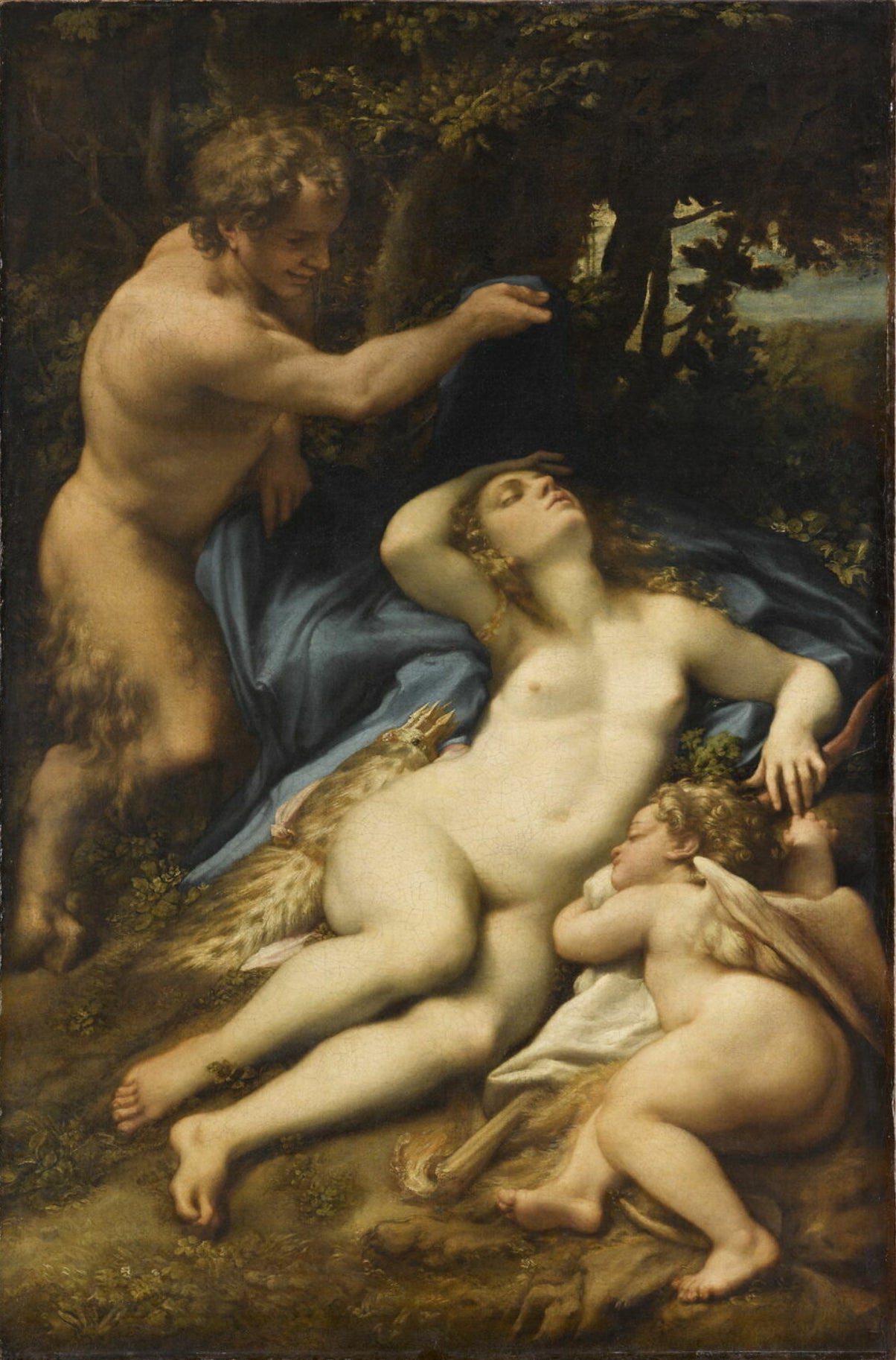 Venere e Amore spiati da un satiro - Correggio - Antonio Allegri su pregiata carta Amalfi