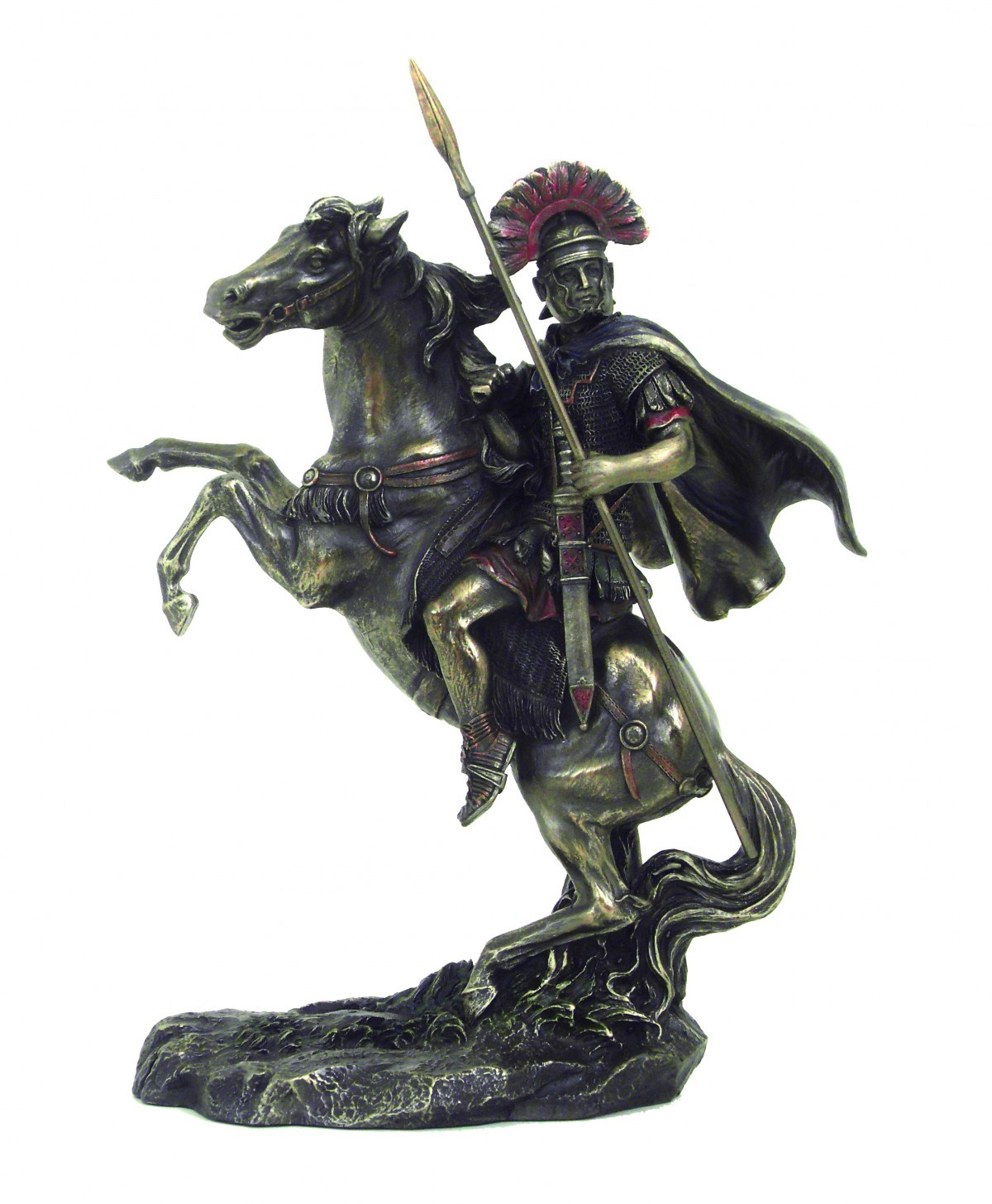 Alessandro Magno a cavallo con lancia - Statua in Resina Bronzata