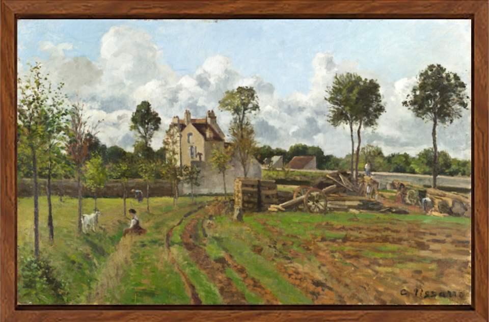 Allée de la Tour-du-Jongleur et maison de M. Musy, Louveciennes di Camille Pissarro