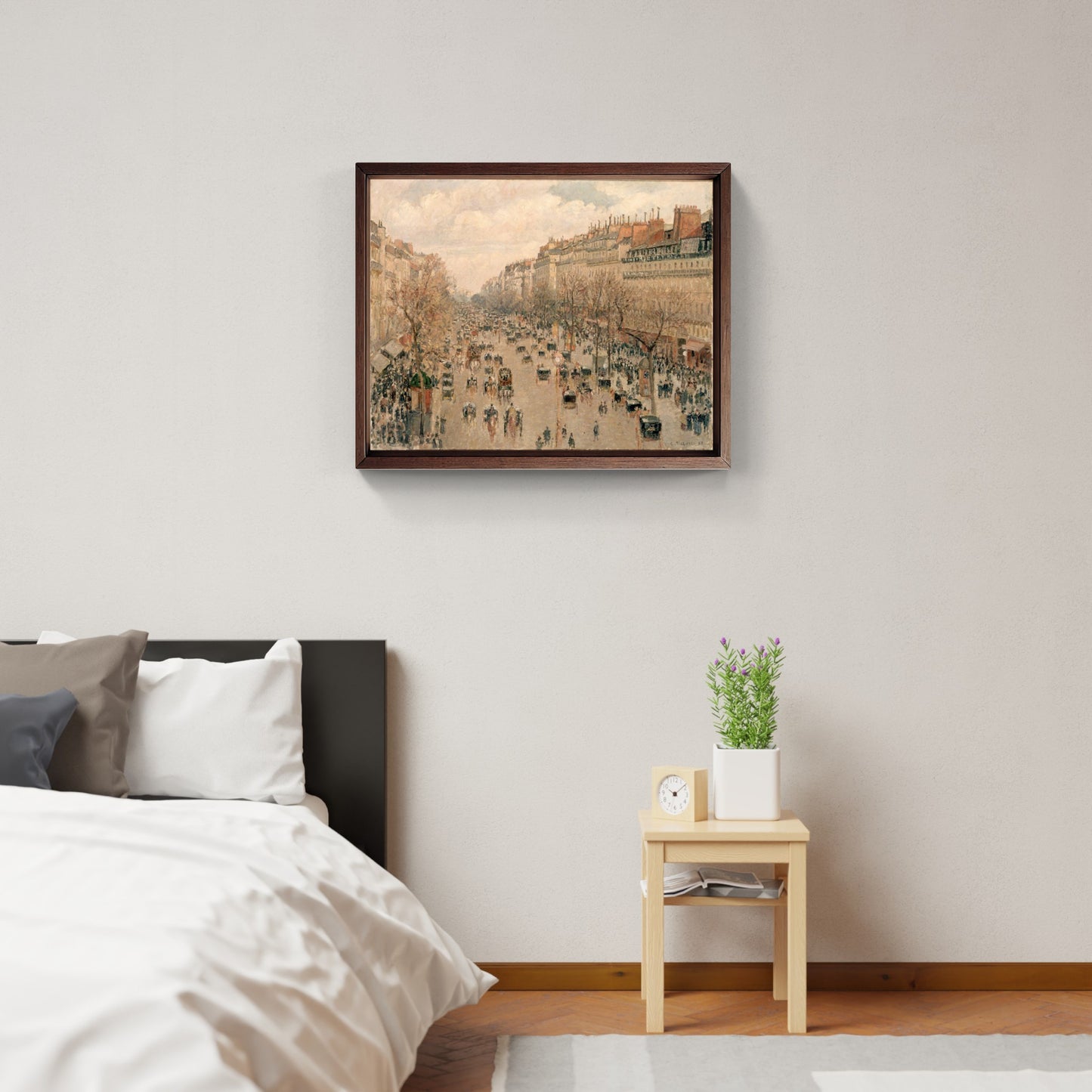 The Boulevard Montmartre, sun effect at sunset by Camille Pissarro