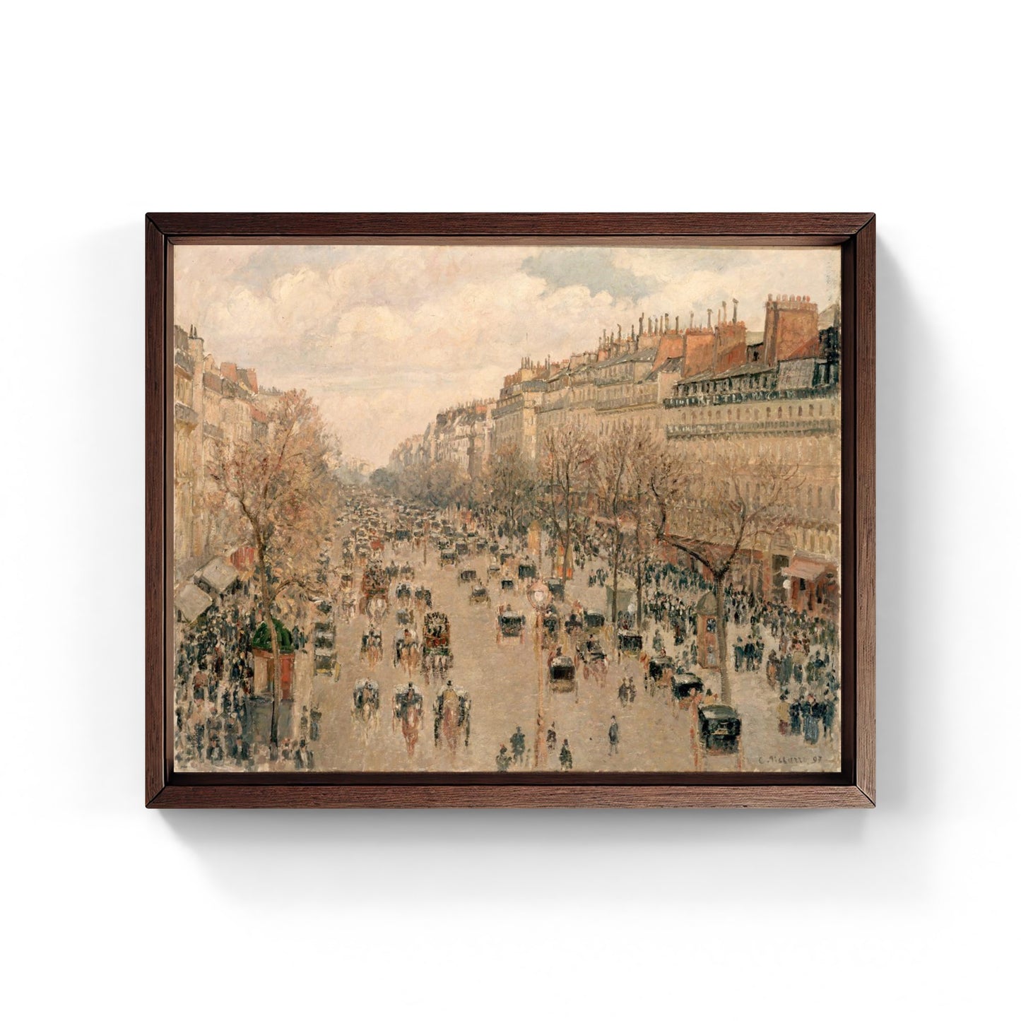 The Boulevard Montmartre, sun effect at sunset by Camille Pissarro