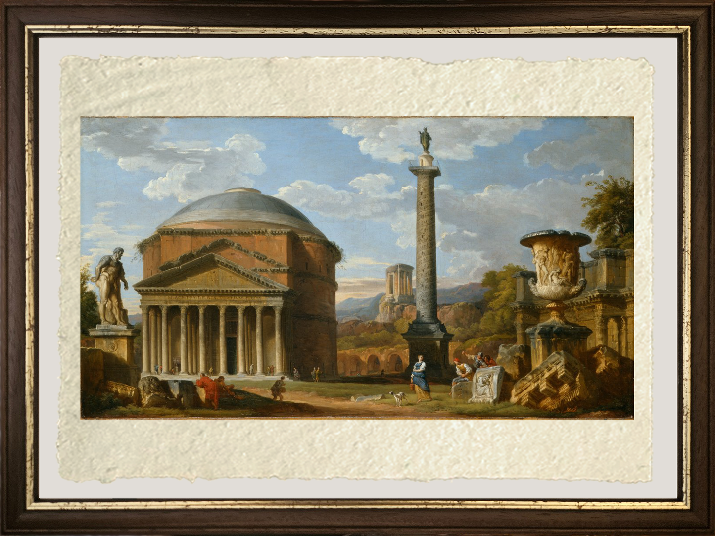Capriccio di Rovine Romane con il Pantheon, 1737 di Pannini cornice