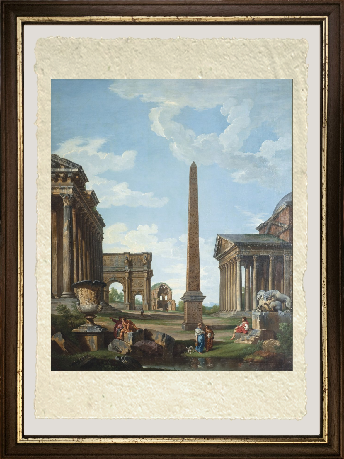 Un capriccio con rovine romane e una scena della vita di Belisario di Pannini cornice