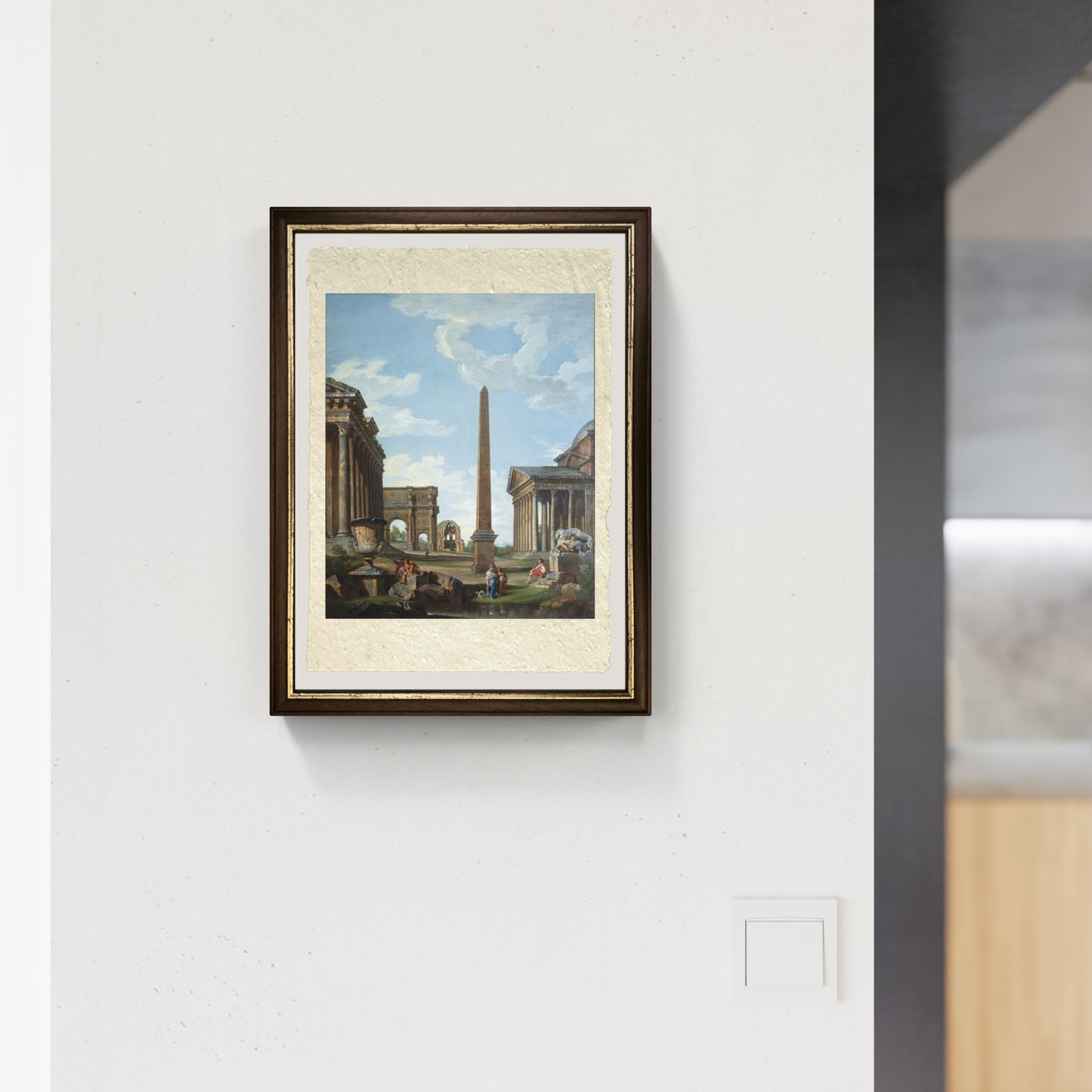 Un capriccio con rovine romane e una scena della vita di Belisario di Pannini al muro