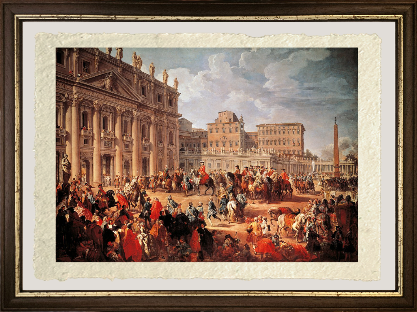 Carlo III in visita alla Basilica di San Pietro, Roma di Pannini con cornice