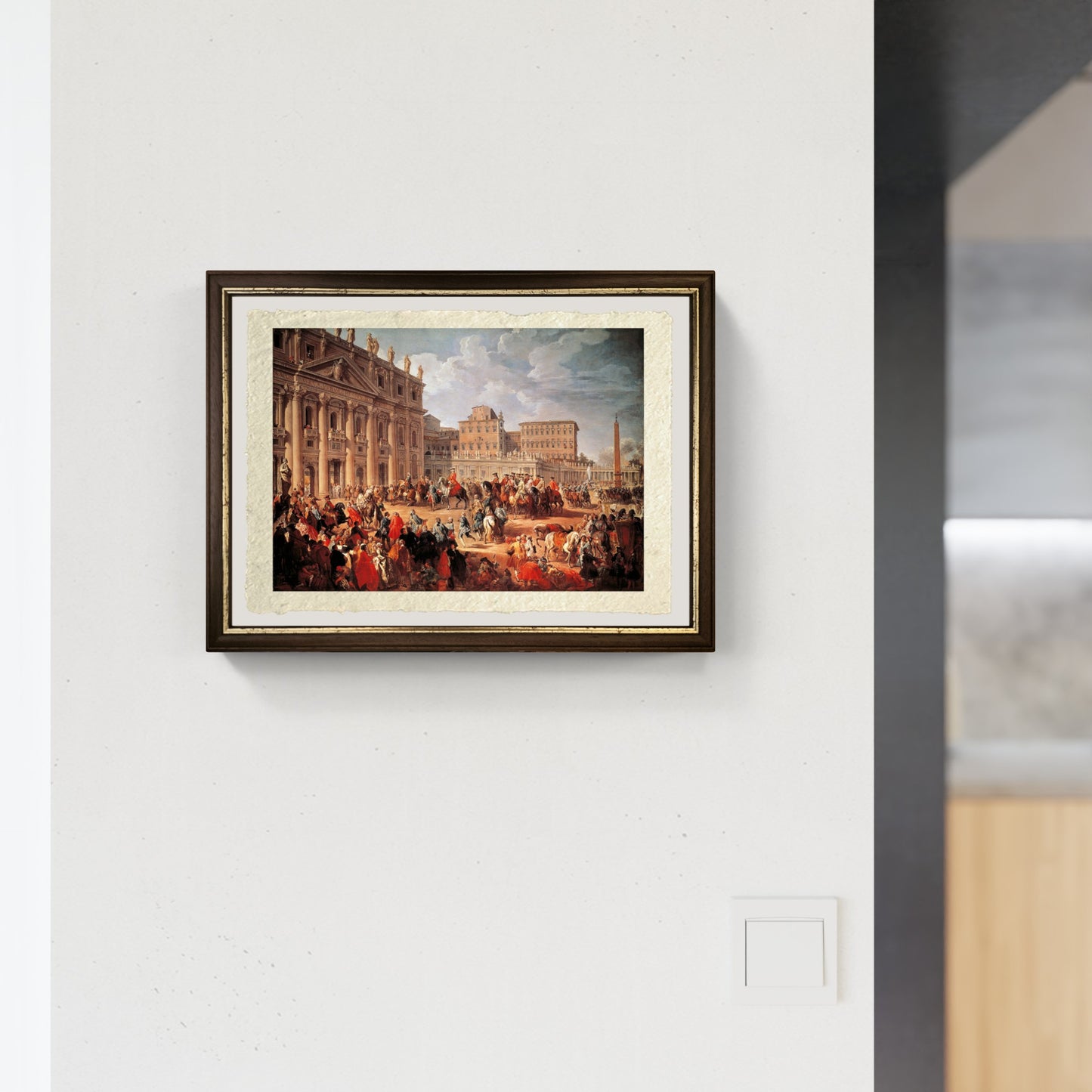 Carlo III in visita alla Basilica di San Pietro, Roma di Pannini al muro