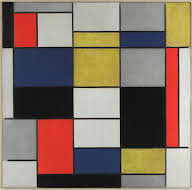 Composizione A: Composizione con nero, rosso, grigio, giallo e blu di Piet Mondrian su pregiata carta Amalfi