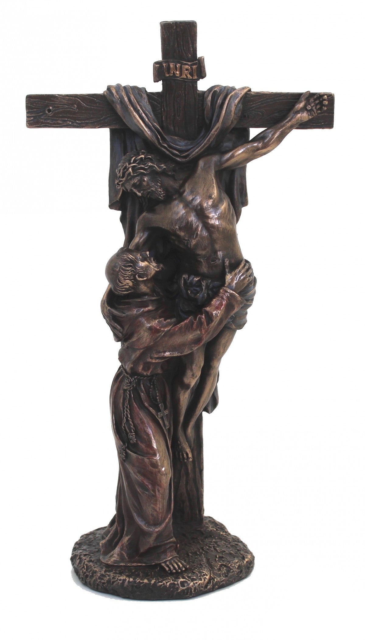 Crocifisso con San Francesco - Statua resina bronzata