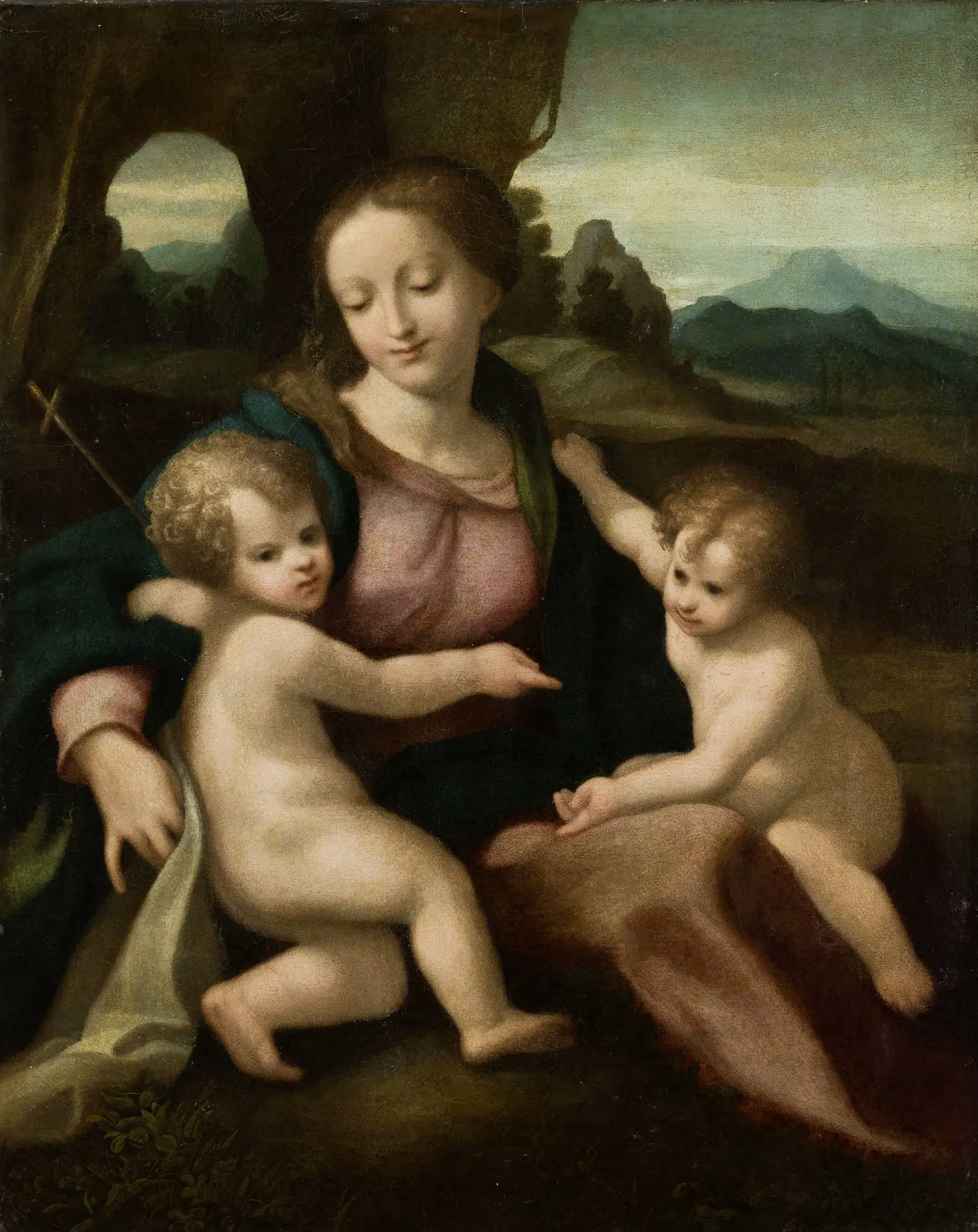 Madonna col Bambino e san Giovannino 1517 di Correggio su pregiata carta Amalfi