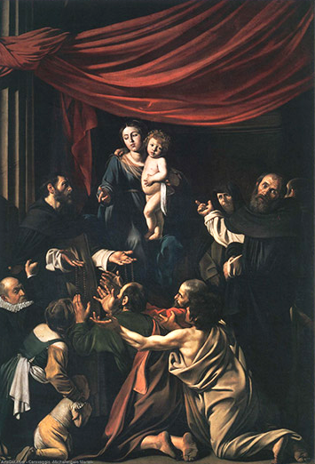 Madonna del Rosario di Caravaggio su pregiata carta Amalfi