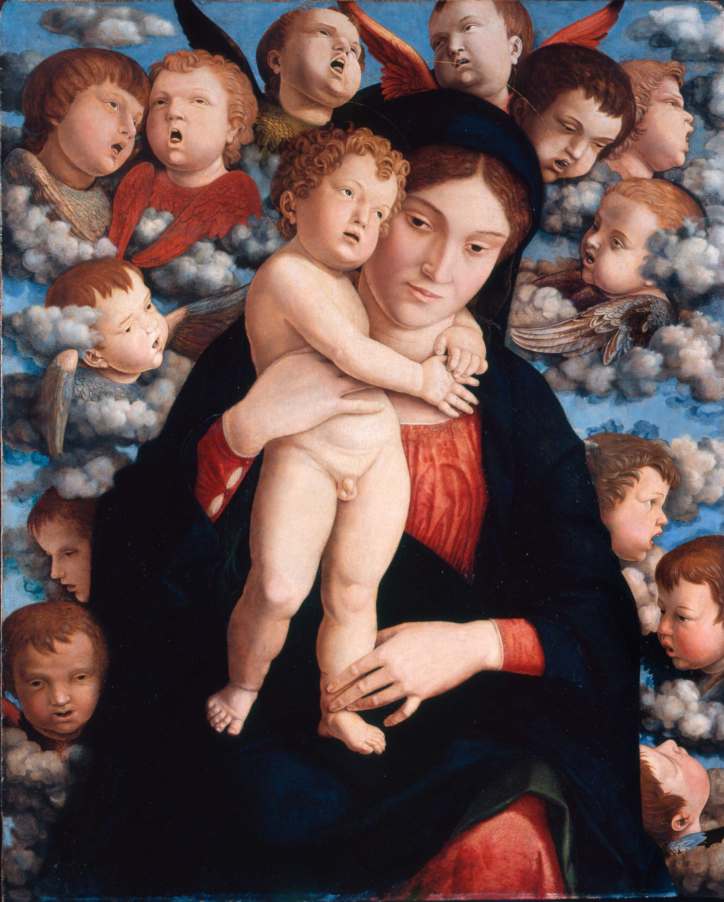 Madonna col Bambino e un coro di cherubini di Andrea Mantegna su pregiata carta Amalfi