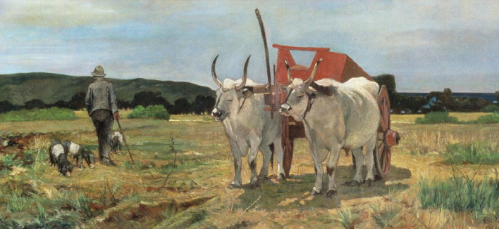 Carro trainato da buoi nella Maremma toscana di Giovanni Fattori su pregiata carta Amalfi