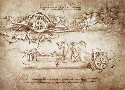 Leonardo Da Vinci's Assault Chariot with Scythes on Fine Amalfi Paper