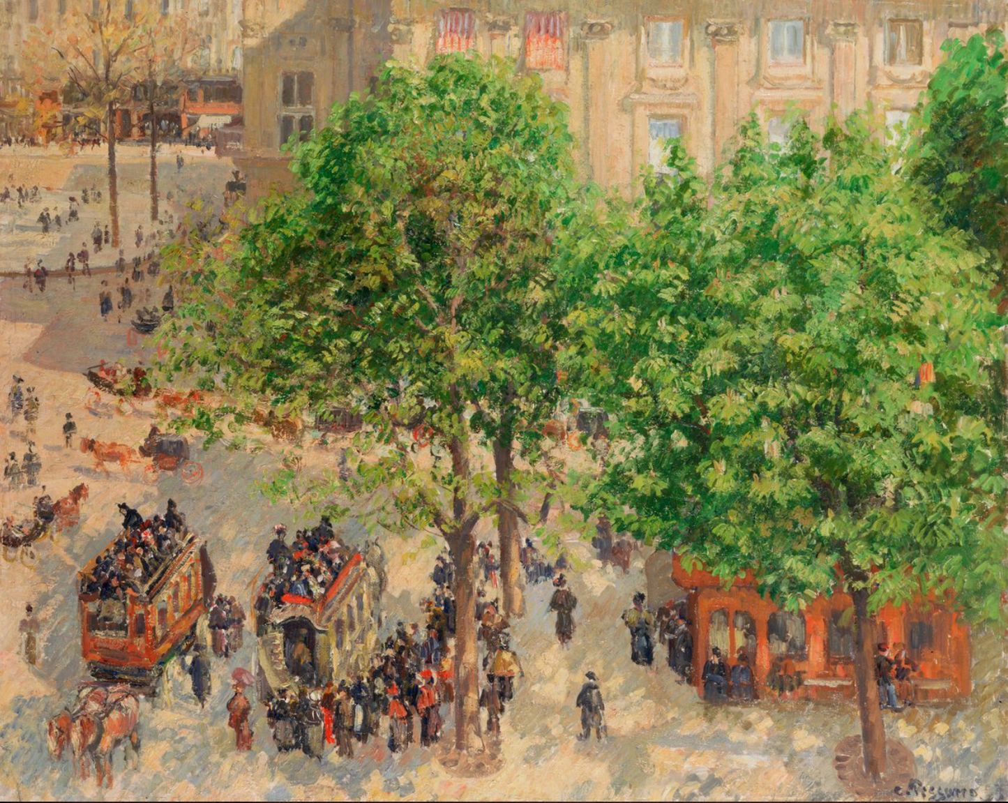 Place du Théâtre Français, sole in un mattino di primavera di Camille Pissarro su pregiata carta Amalfi