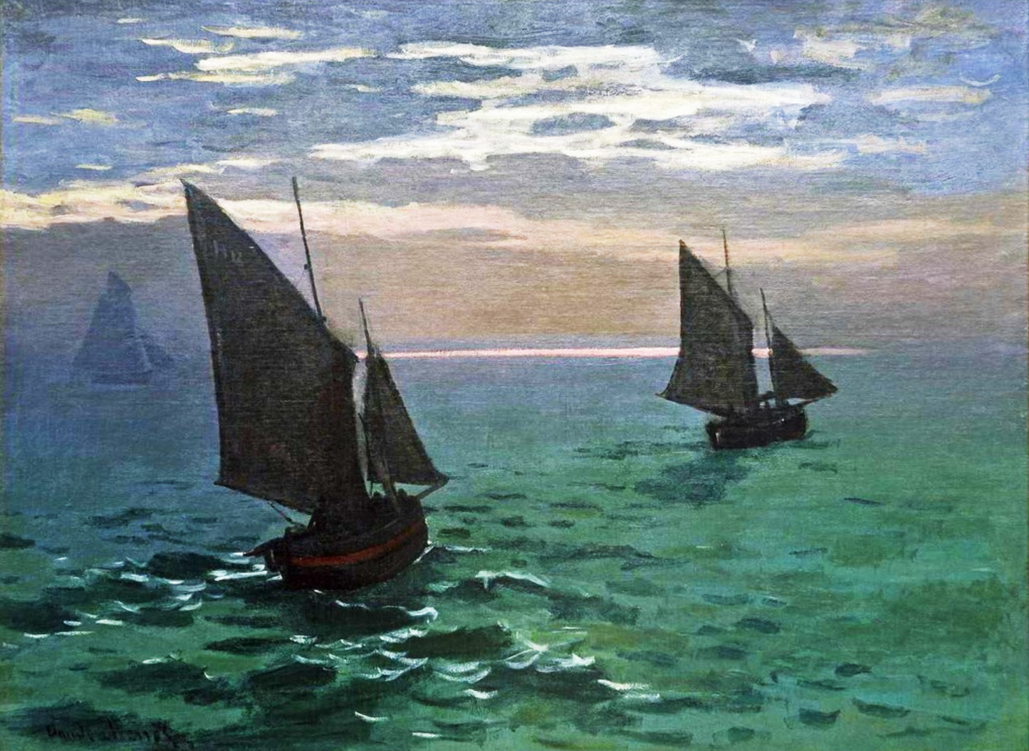 Barche da pesca, mare calmo di Claude Monet su pregiata carta Amalfi