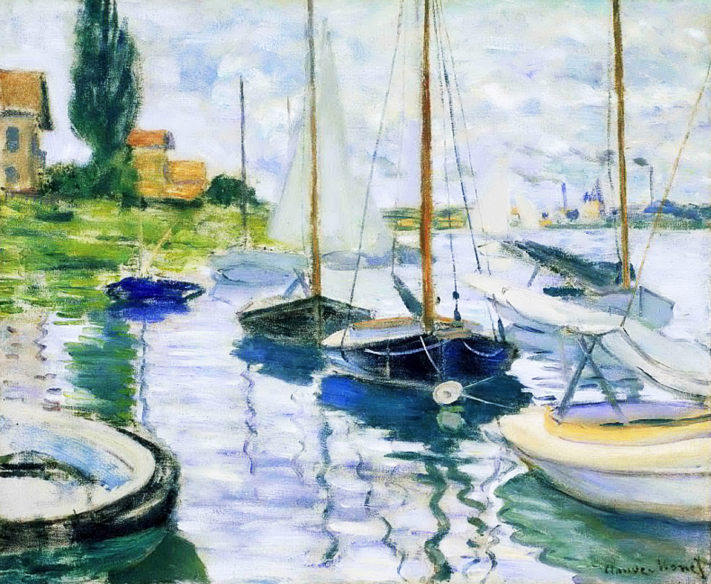 Boats on the Seine at Le Petite-Gennervilliers, painting by Claude Monet