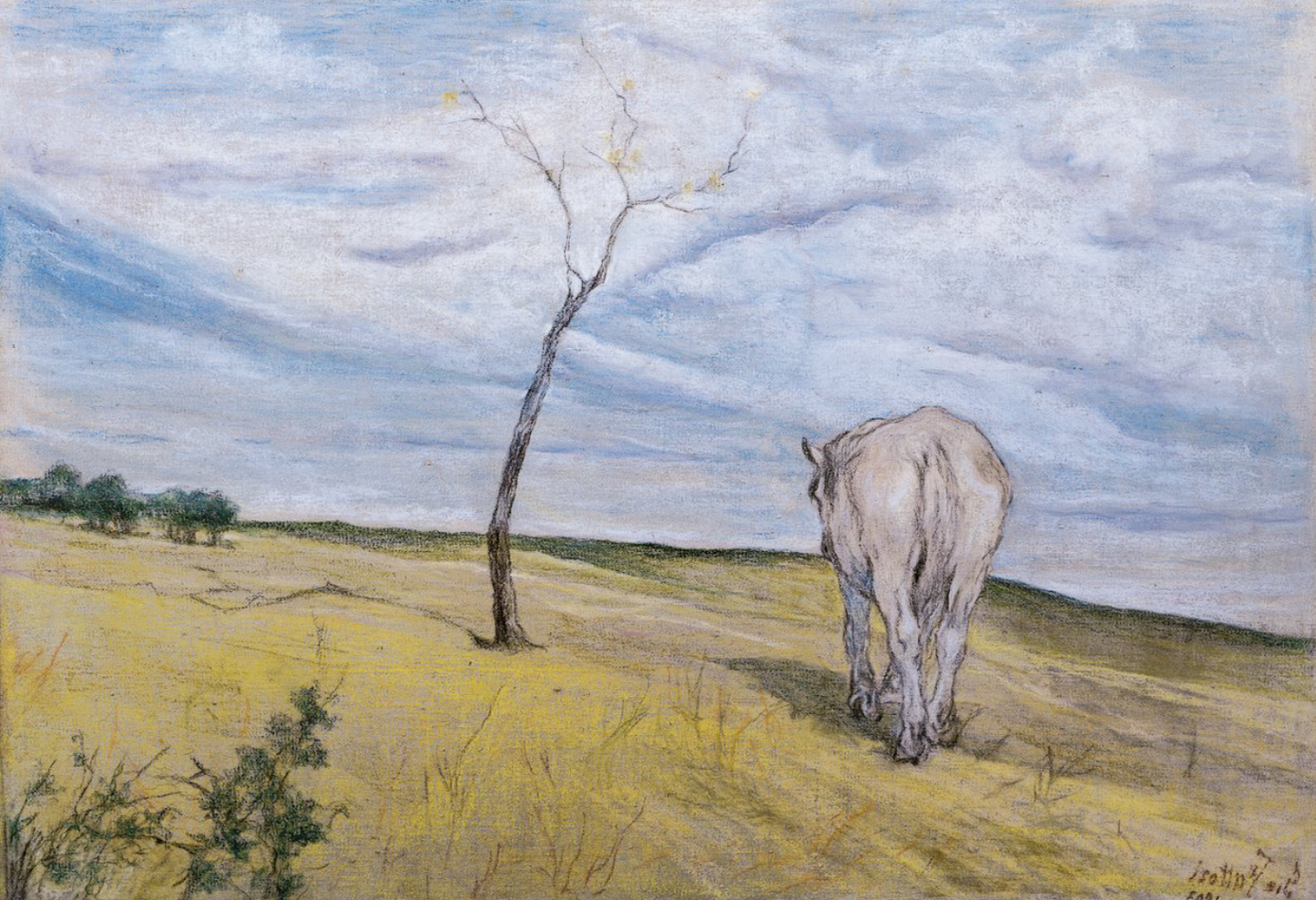 Cavallo bianco al pascolo di Giovanni Fattori su pregiata carta Amalfi