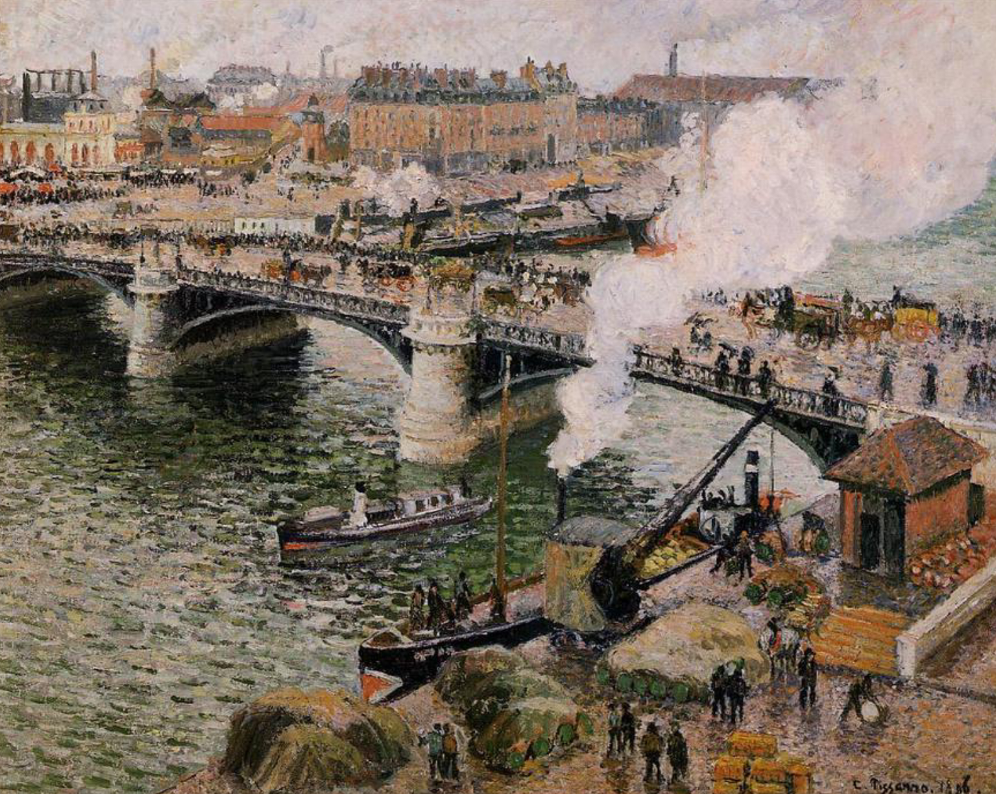 Il Ponte Boieldieu a Rouen, tempo umido di Camille Pissarro su pregiata carta Amalfi