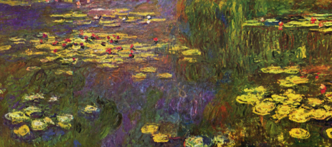 Ninfee, cielo crepuscolare di Claude Monet su pregiata carta Amalfi