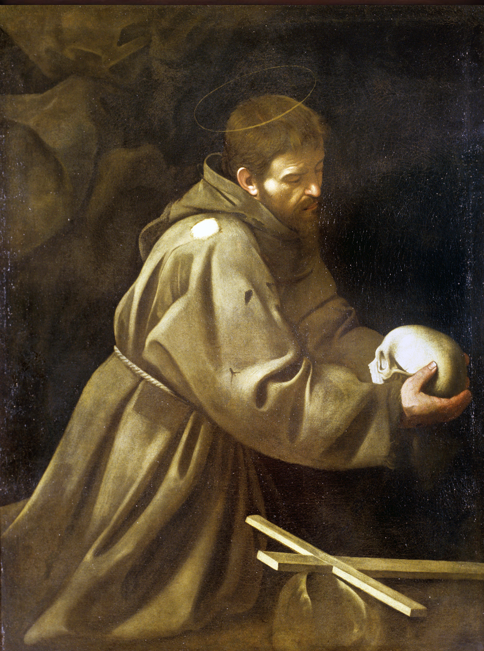 San Francesco in meditazione di Caravaggio su pregiata carta Amalfi