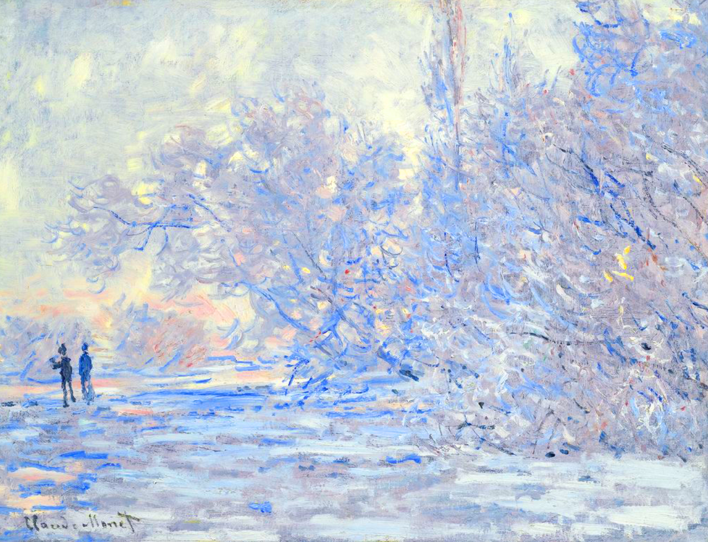 La strada di Giverny sotto la neve di Claude Monet su pregiata carta Amalfi
