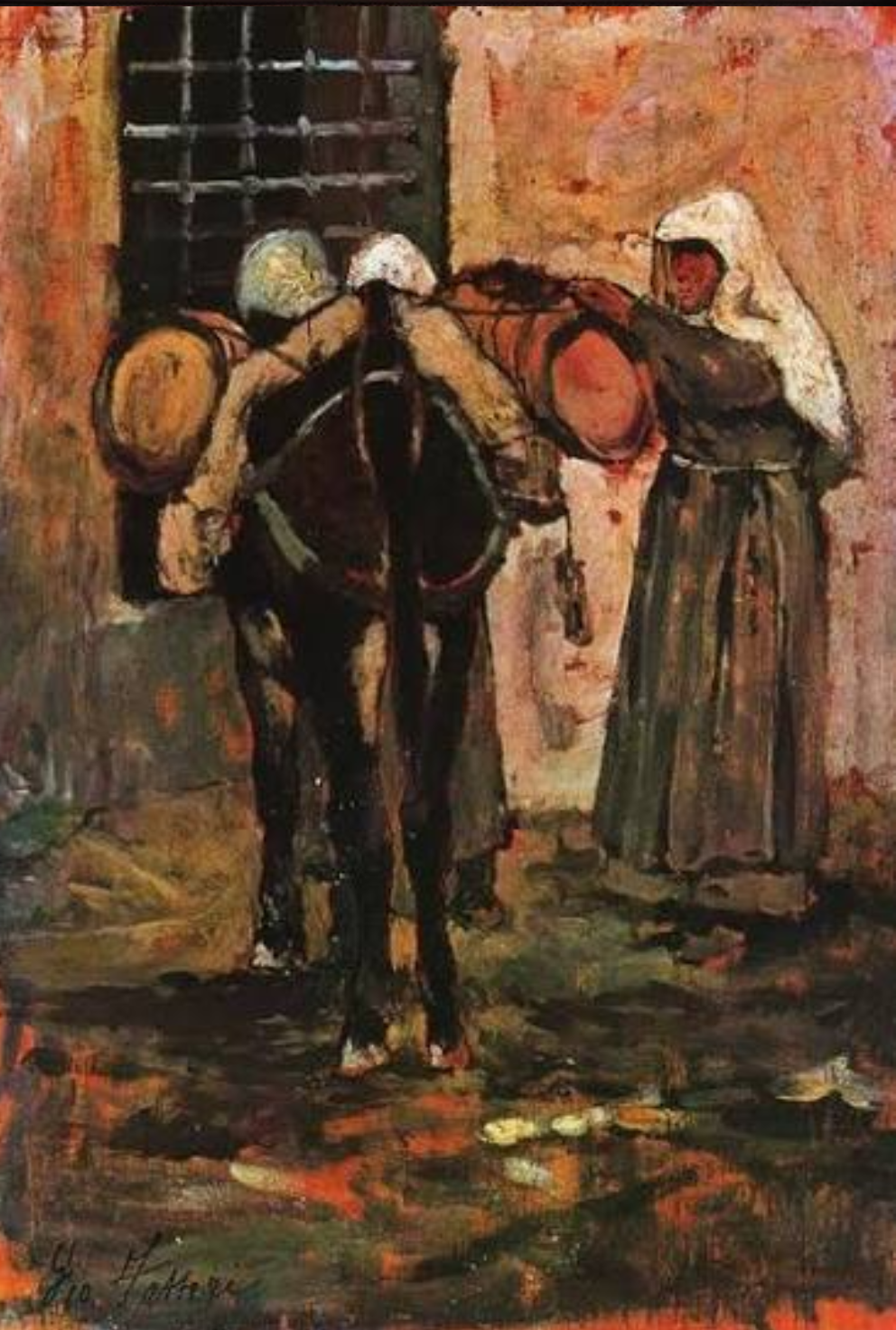 Suora con asino di Giovanni Fattori su pregiata carta Amalfi
