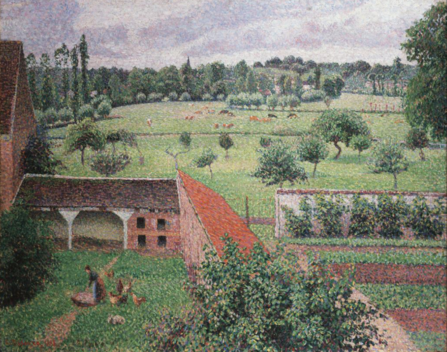 Vista dalla mia finestra in una giornata nuvolosa, Eragny di Camille Pissarro su pregiata carta Amalfi