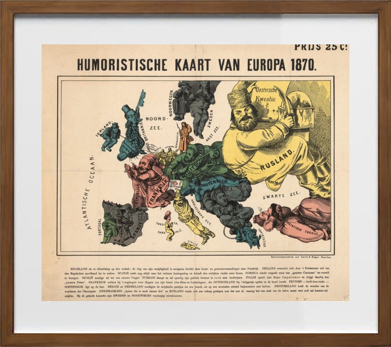 Rara mappa caricaturale dell'Europa durante la guerra franco-prussiana di Arnold Neumann