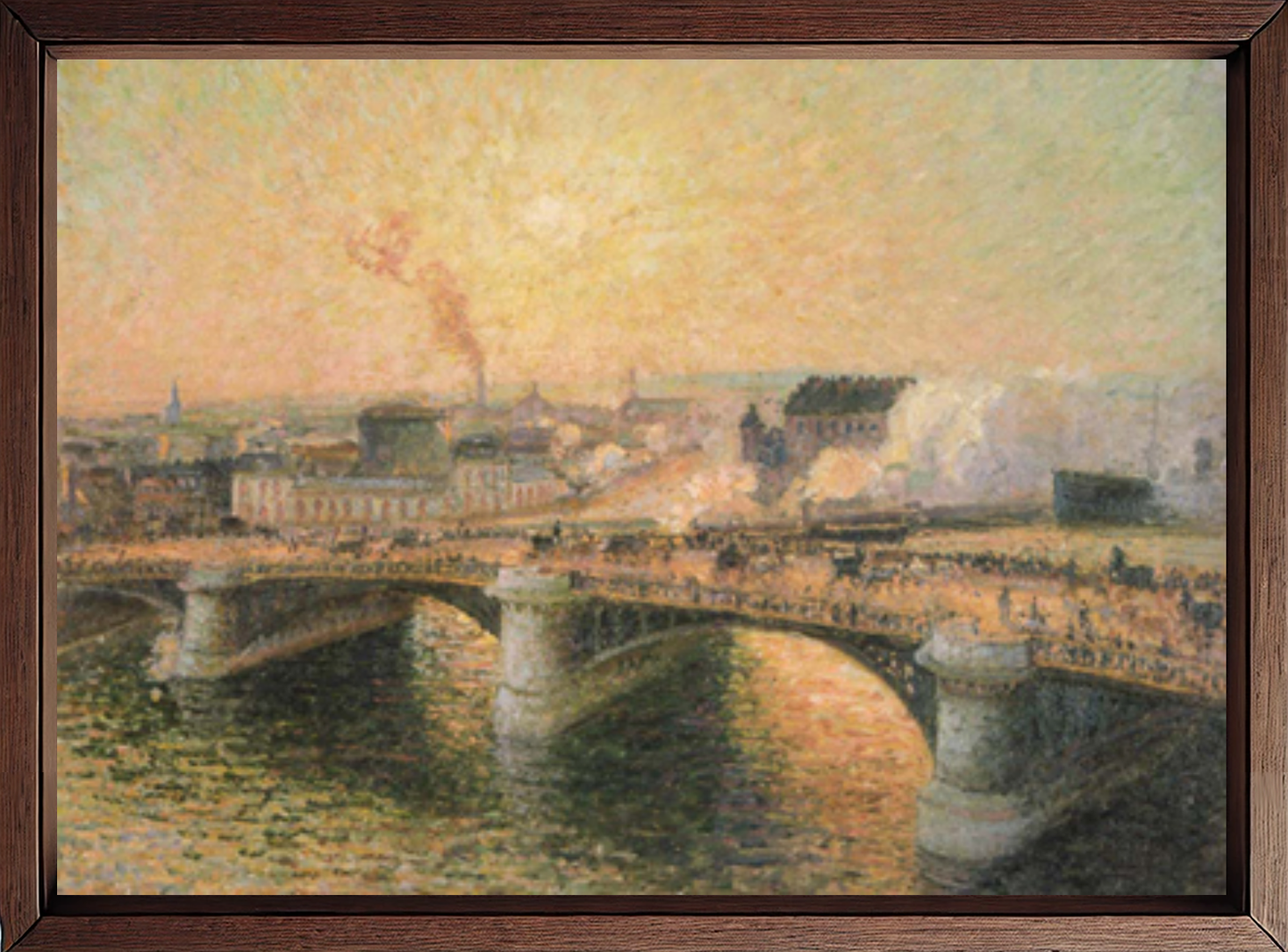 The Boieldieu Bridge at Rouen, Sunset, Misty Weather by Camille Pissarro