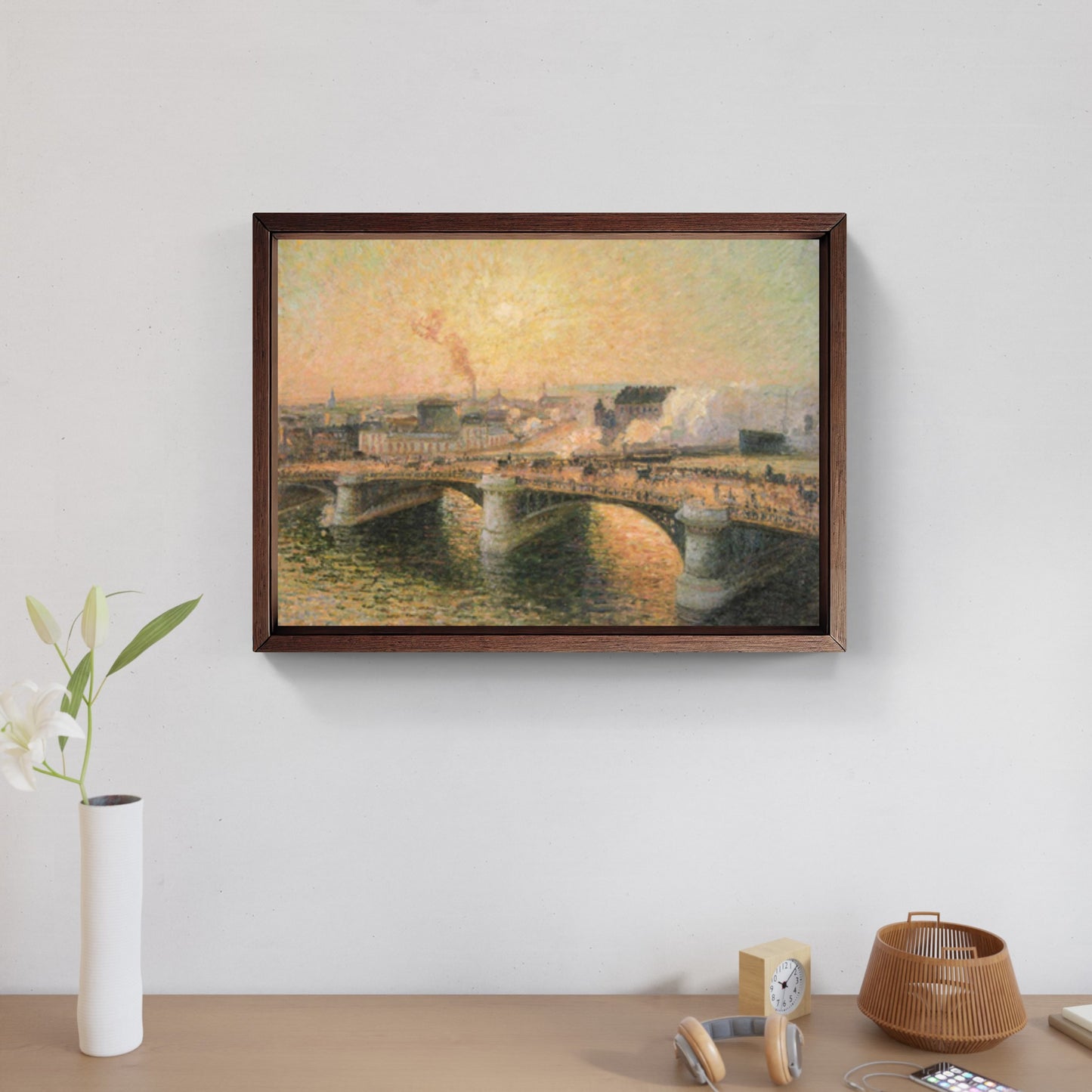 The Boieldieu Bridge at Rouen, Sunset, Misty Weather by Camille Pissarro